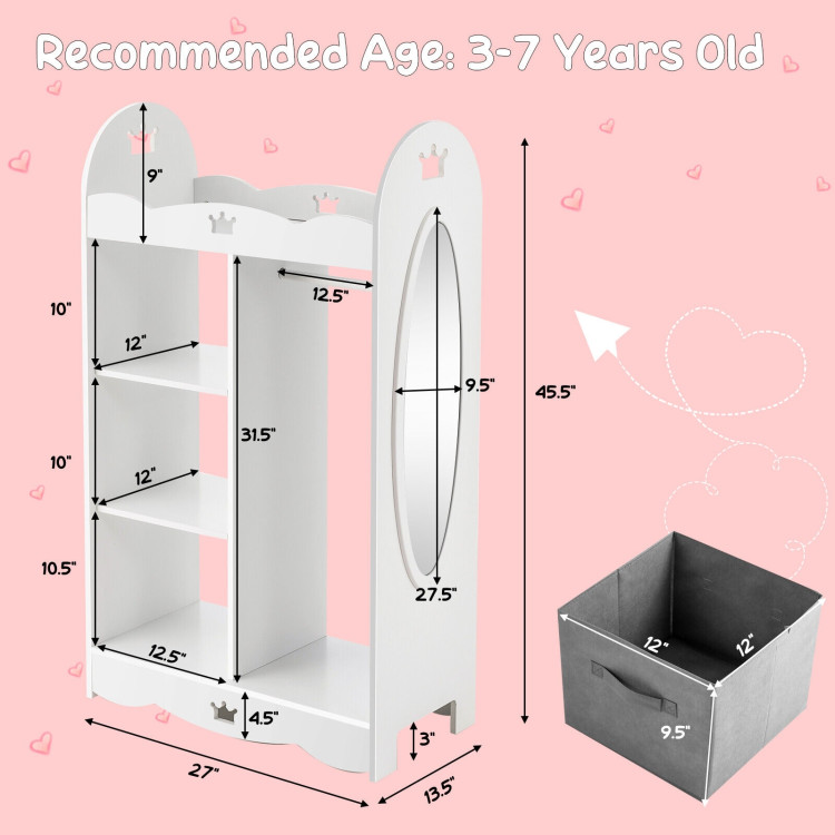 Kids Dress up Storage Costume Closet with Mirror and Toy Bins-WhiteCostway Gallery View 4 of 10