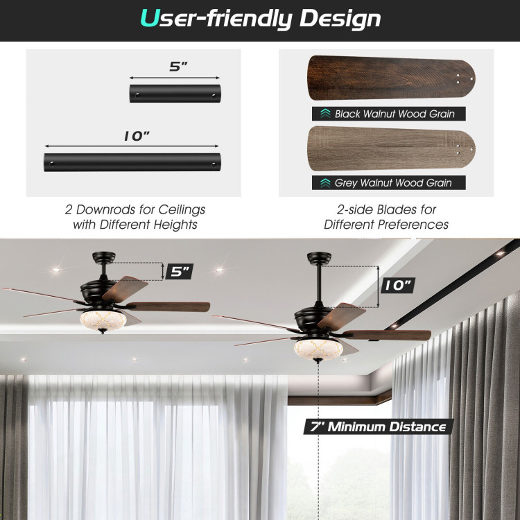 52 Inch Ceiling Fan with 3 Wind Speeds and 5 Reversible Blades-BlackCostway Gallery View 9 of 10