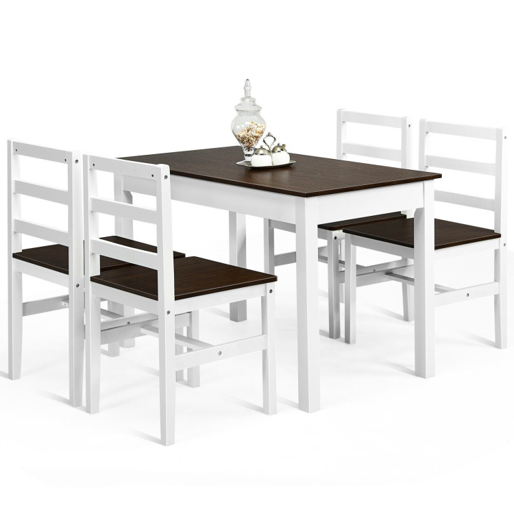 5 Pieces Solid Wood Compact Kitchen Dining Set-WalnutCostway Gallery View 9 of 13