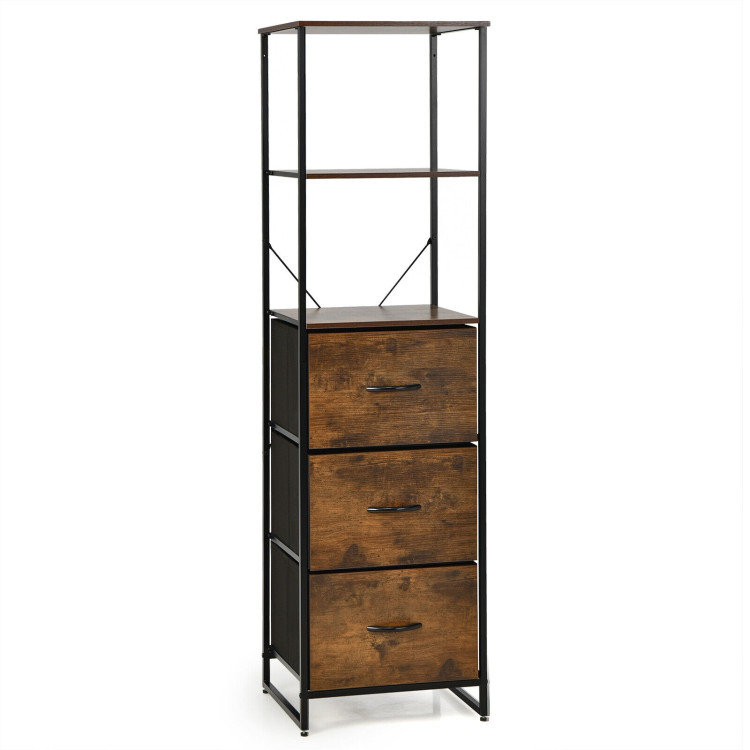 Freestanding Vertical 3 Drawer Dresser with 3 Shelves-Rustic BrownCostway Gallery View 1 of 10