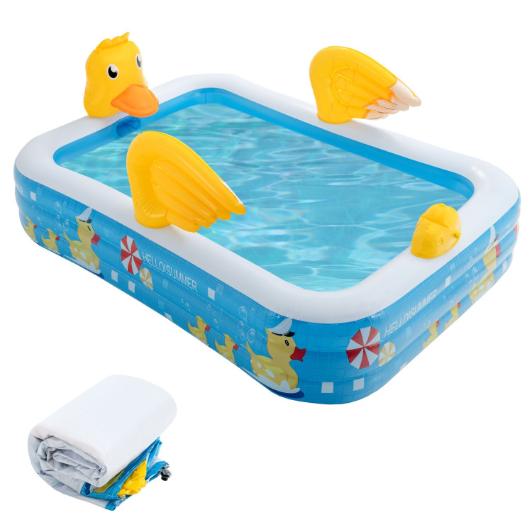 Inflatable Swimming Pool Duck Themed Kiddie Pool with Sprinkler for Age Over 3-BlueCostway Gallery View 6 of 11