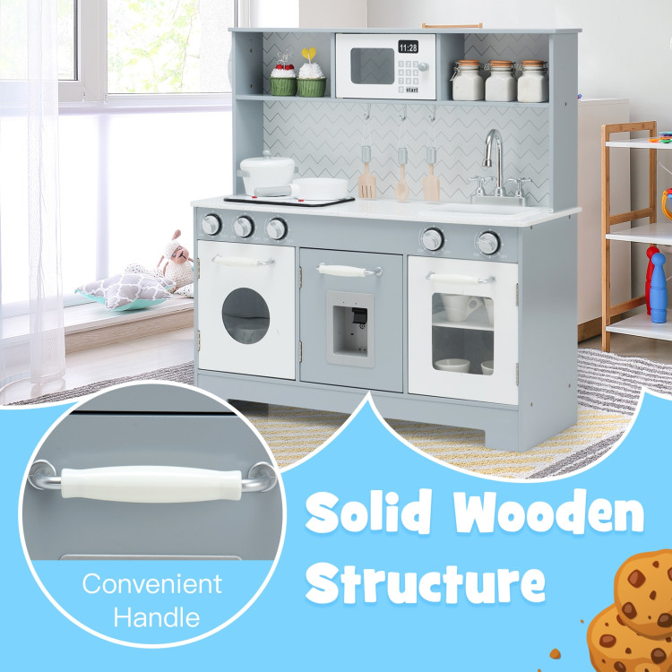 Pretend Play Kitchen Wooden Toy Set for Kids with Realistic Light and SoundCostway Gallery View 2 of 11