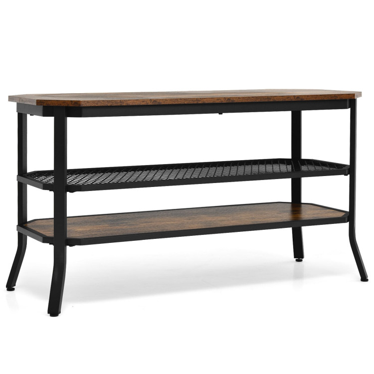 3-tier Console Table TV Stand with Mesh Storage Shelf-Rustic BrownCostway Gallery View 1 of 10