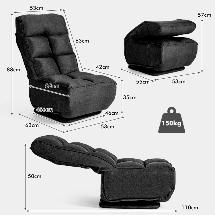 360-Degree Swivel Folding Floor Chair with 6 Adjustable Positions-BlackCostway Gallery View 5 of 12