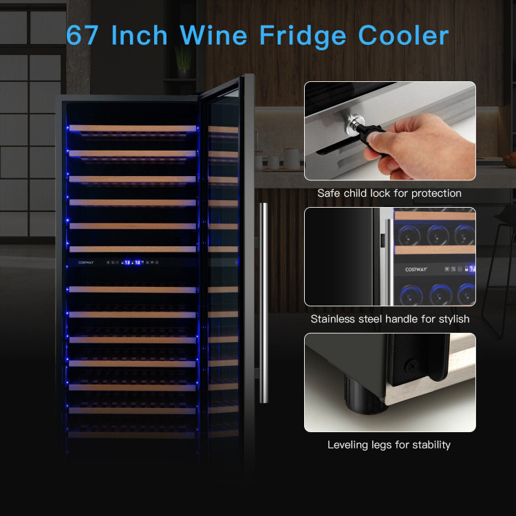 154-Bottle Freestanding Wine Cooler Refrigerator Dual Zone Wine Cellar with Dual Temperature Control-SilverCostway Gallery View 11 of 11