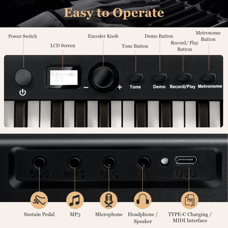 88-Key Folding Electric Lighted Piano Full-Size Portable Keyboard MIDI-BlackCostway Gallery View 6 of 10