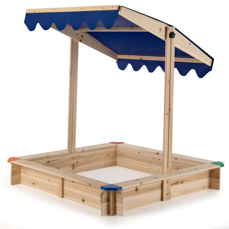 Kids Wooden Sandbox with Height Adjustable and Rotatable Canopy Outdoor PlaysetCostway Gallery View 9 of 12