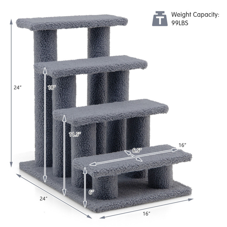 24 Inch 4-Step Pet Stairs Carpeted Ladder Ramp Scratching Post Cat Tree Climber-GrayCostway Gallery View 4 of 10