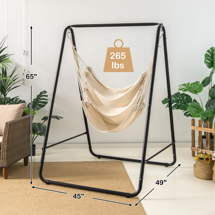 Hanging Padded Hammock Chair with Stand and Heavy Duty Steel-BeigeCostway Gallery View 4 of 10
