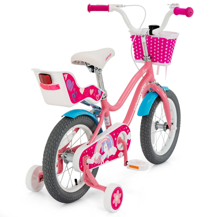 Kids Bicycle with Training Wheels and Basket for Boys and Girls Age 3-9 Years-14"Costway Gallery View 7 of 11