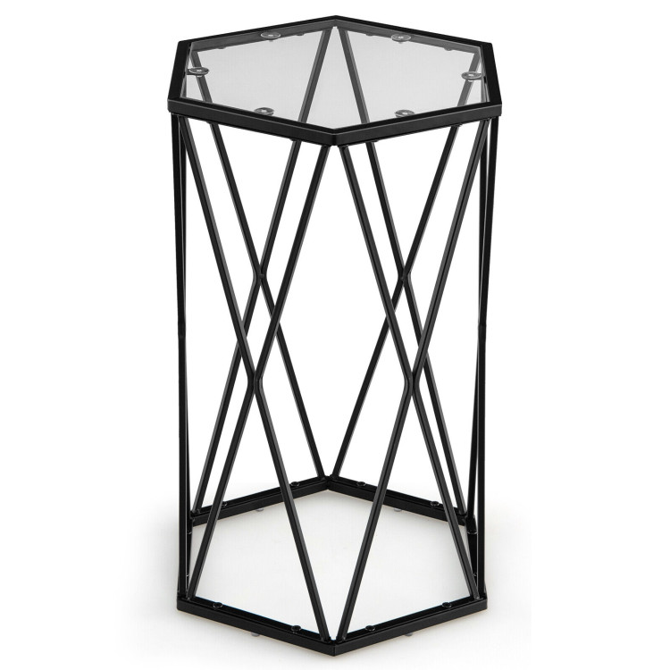 Hexagonal Accent End Table with Tempered Glass Top and Metal FrameCostway Gallery View 1 of 10