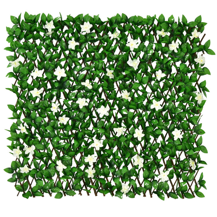 1 Piece Expandable Faux Ivy Privacy Screen Fence Panel Pack with Flower-WhiteCostway Gallery View 1 of 10