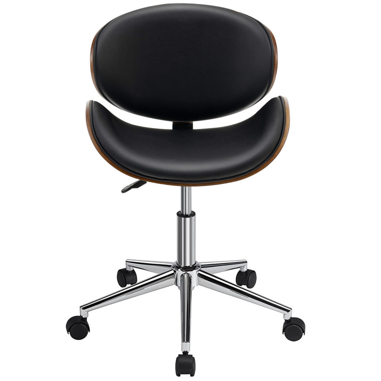 Adjustable Leather Office Chair Swivel Bentwood Desk Chair with Curved Seat-BlackCostway Gallery View 8 of 10