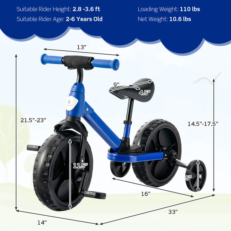 4-in-1 Kids Training Bike Toddler Tricycle with Training Wheels and  Pedals-BlueCostway Gallery View 4 of 11
