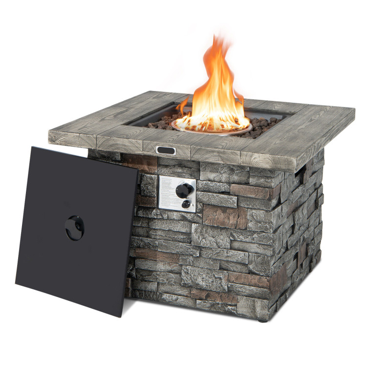 34.5 Inch Square Propane Gas Fire Pit Table with Lava Rock and PVC Cover-GrayCostway Gallery View 7 of 11