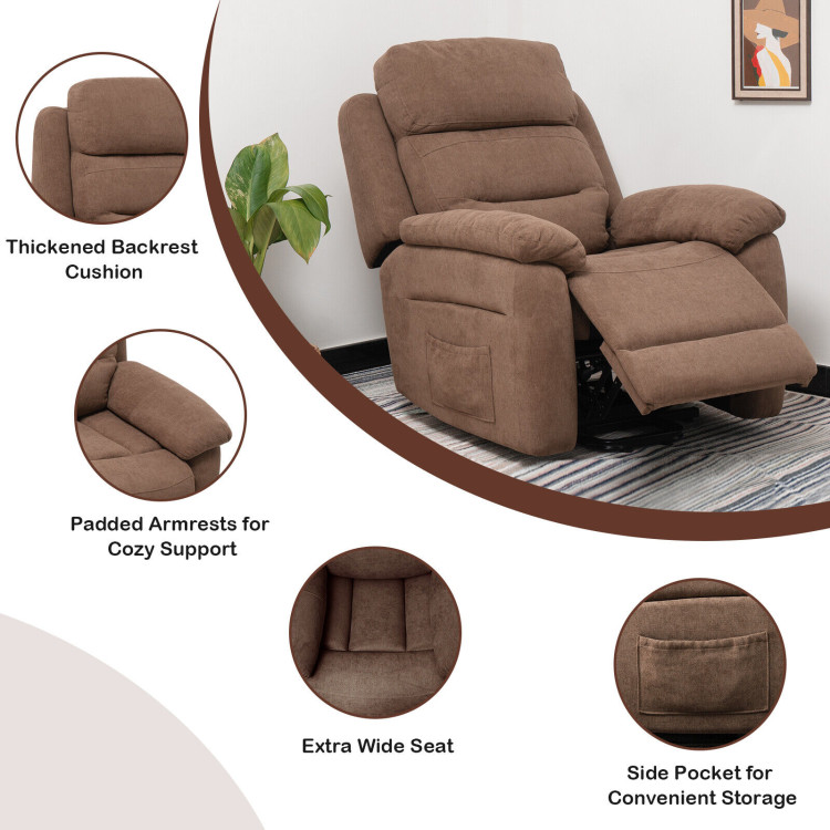 Power Lift Recliner Sofa with Side Pocket and Remote Control-BrownCostway Gallery View 9 of 12