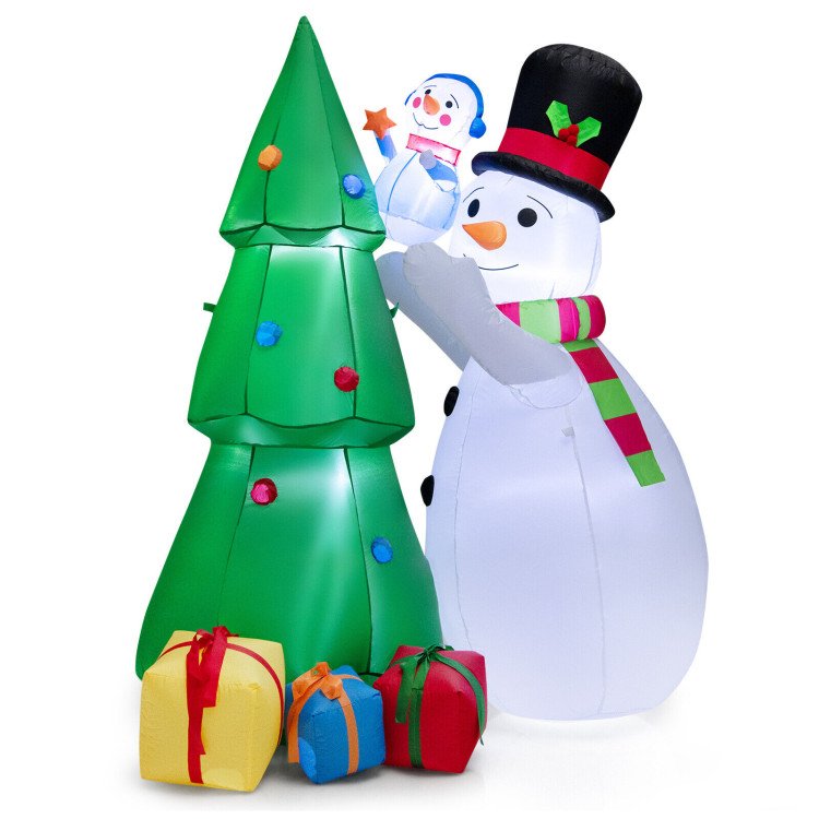 6 Feet Tall Inflatable Christmas Snowman and Tree Decoration Set with LED LightsCostway Gallery View 3 of 10