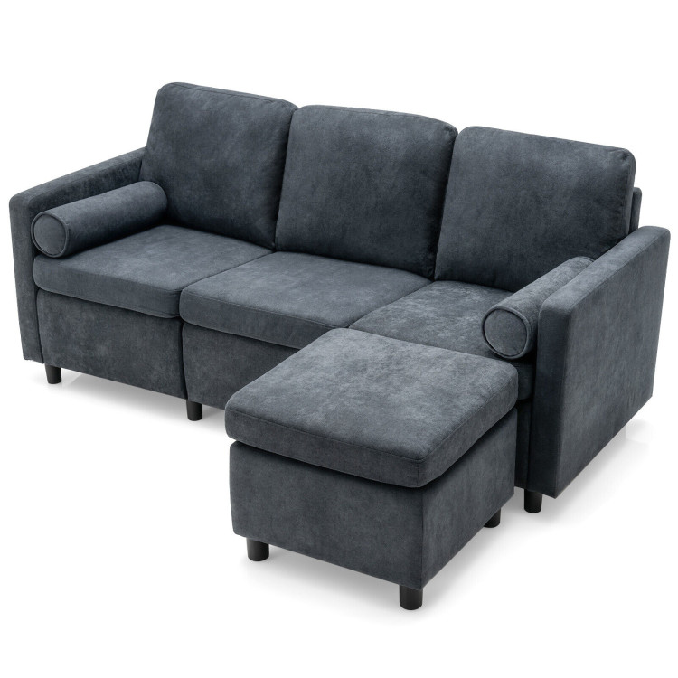 3 Seat L-Shape Movable Convertible Sectional Sofa with Ottoman-GrayCostway Gallery View 7 of 10