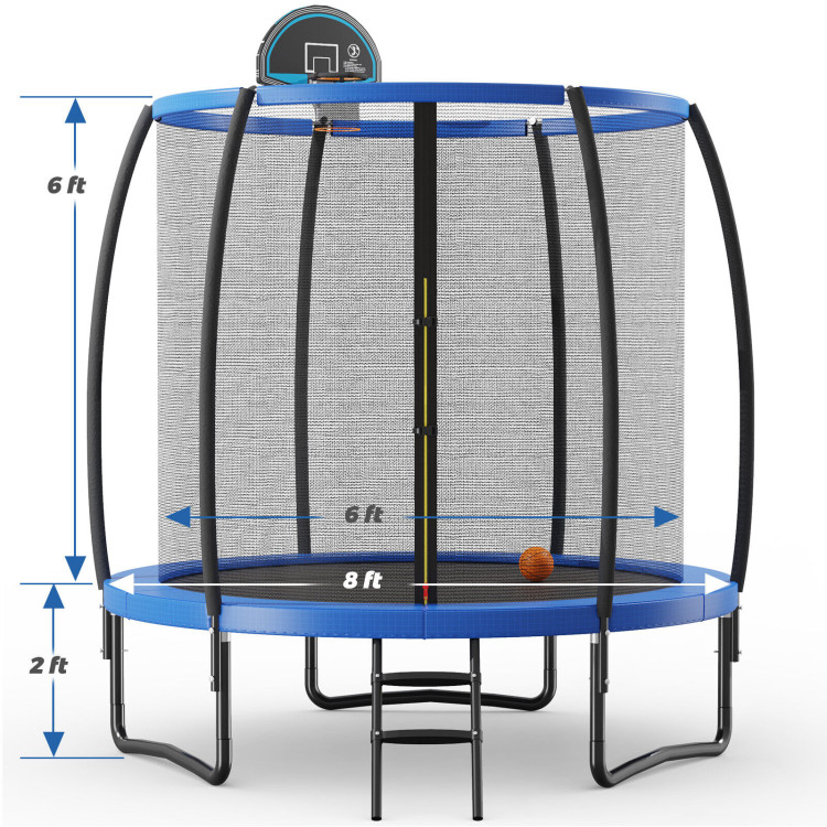 8 Feet Recreational Trampoline with Basketball Hoop and Net LadderCostway Gallery View 1 of 11