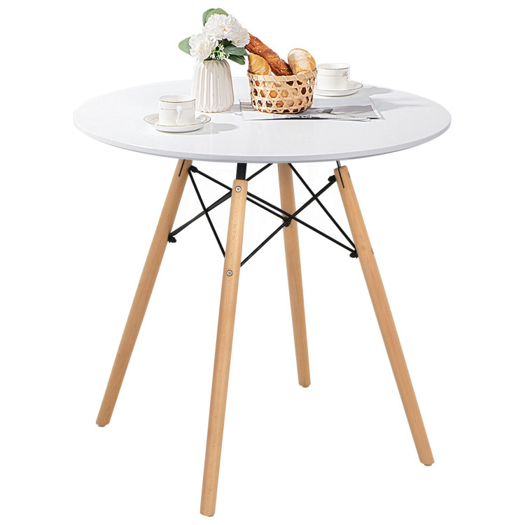 Round Modern Dining Table with Solid Wooden Leg-WhiteCostway Gallery View 8 of 10