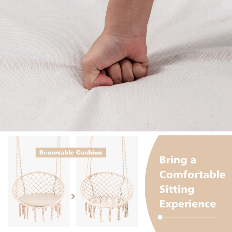 Cushioned Hammock Swing Chair with Hanging Kit-BeigeCostway Gallery View 10 of 10