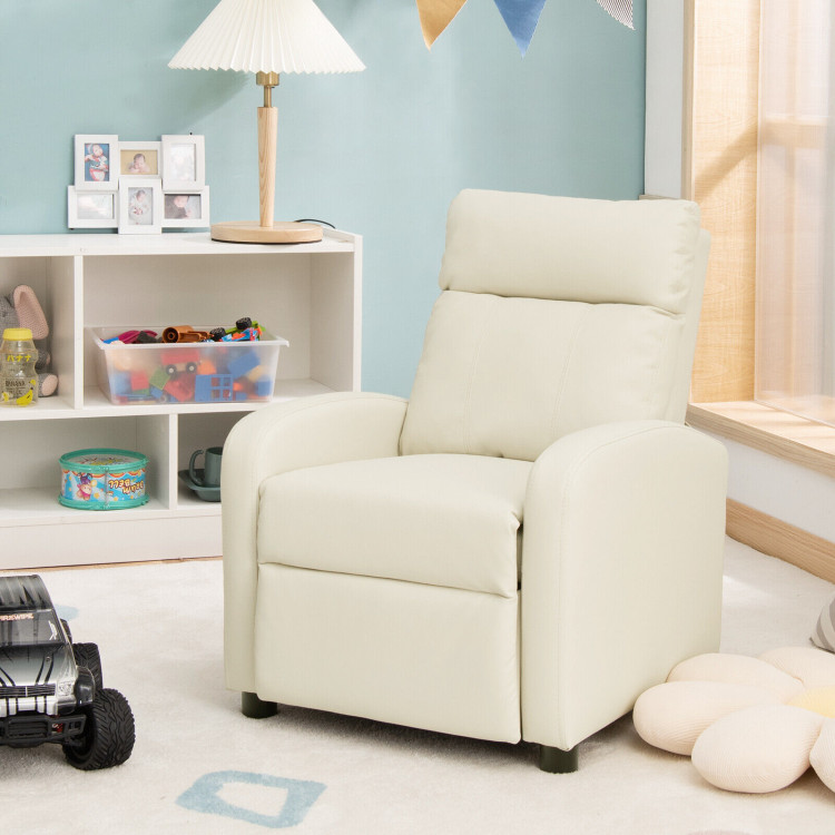 Ergonomic PU Leather Kids Recliner Lounge Sofa for 3-12 Age Group-WhiteCostway Gallery View 9 of 12