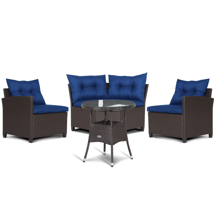 4 Pieces Patio Rattan Furniture Set Cushioned Sofa Glass Table-NavyCostway Gallery View 8 of 11