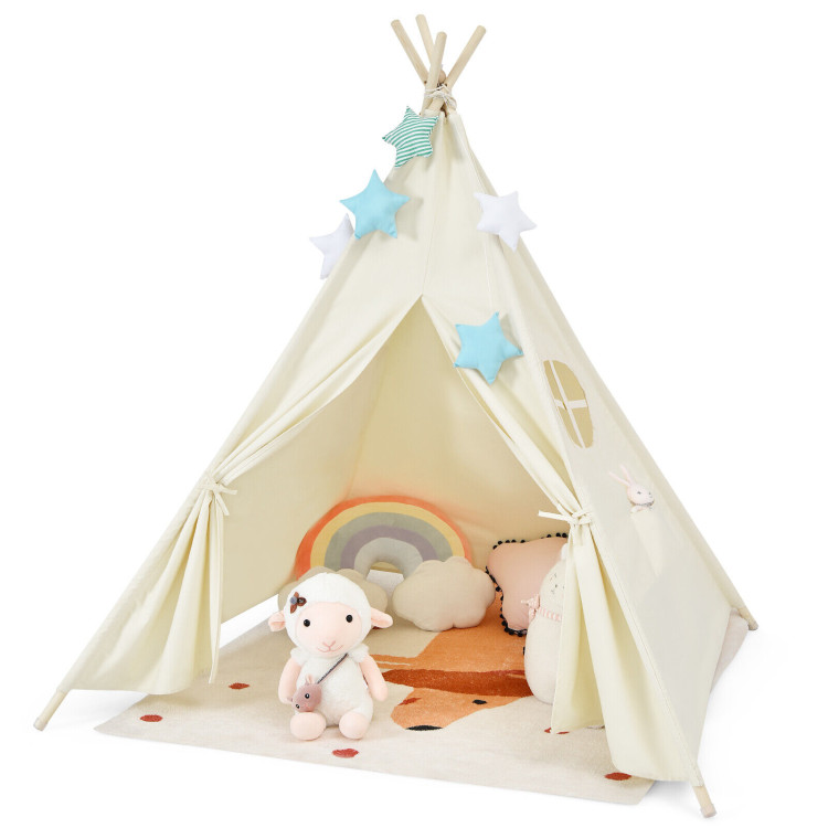 Foldable Kids Canvas Teepee Play TentCostway Gallery View 3 of 10
