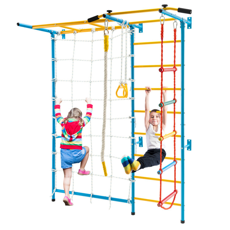 7 In 1 Kids Indoor Gym Playground Swedish Wall Ladder-YellowCostway Gallery View 8 of 11