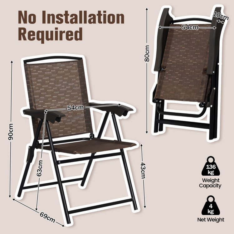 4 Pieces Folding Dining Chairs with Steel Armrests and Sling BackCostway Gallery View 5 of 12