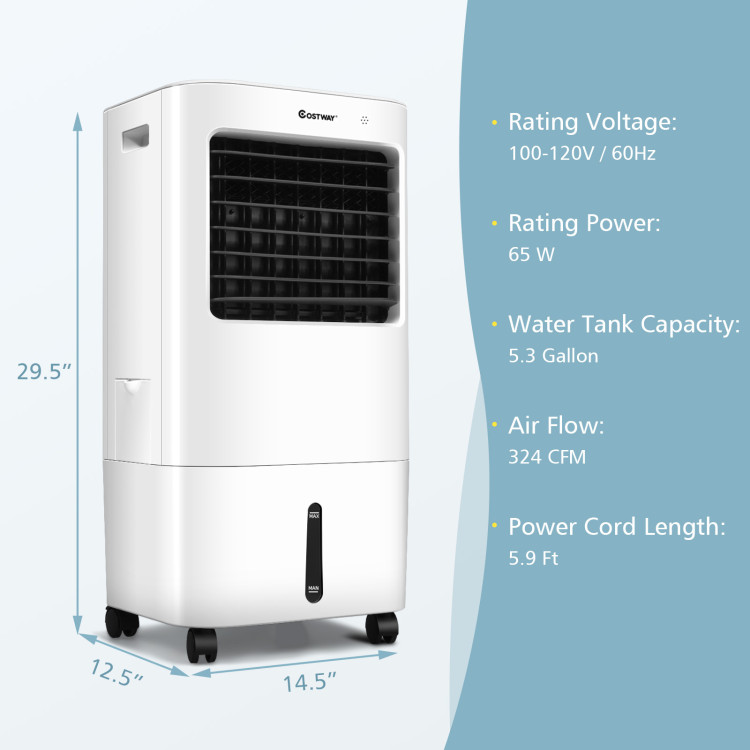 Evaporative Portable Air Cooler Fan w/ Remote Control-WhiteCostway Gallery View 4 of 10