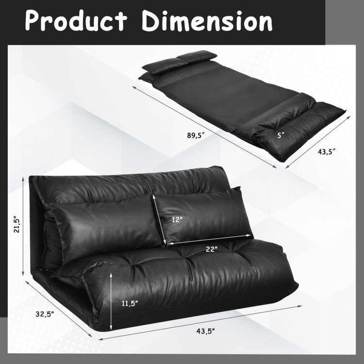 Foldable PU Leather Leisure Floor Sofa Bed with 2 Pillows-BlackCostway Gallery View 4 of 10