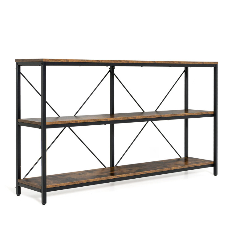 3-tier Console Table with Storage Shelves-Rustic BrownCostway Gallery View 3 of 10