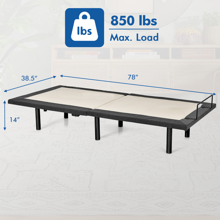 Twin Size Adjustable Bed Base Electric Bed Frame with Massage ModesCostway Gallery View 4 of 11