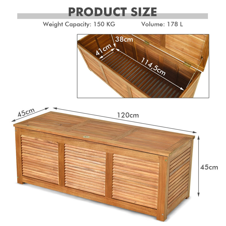 47 Gallon Acacia Wood Storage Bench Box for Patio Garden DeckCostway Gallery View 4 of 12