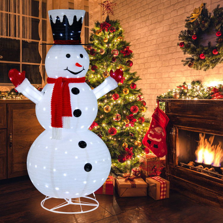 6 Feet Lighted Snowman with Top Hat and Red Scarf-WhiteCostway Gallery View 8 of 12