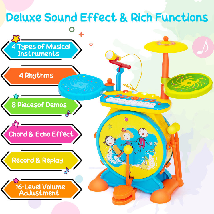 2-in-1 Kids Electronic Drum and Keyboard Set with Stool-BlueCostway Gallery View 10 of 10