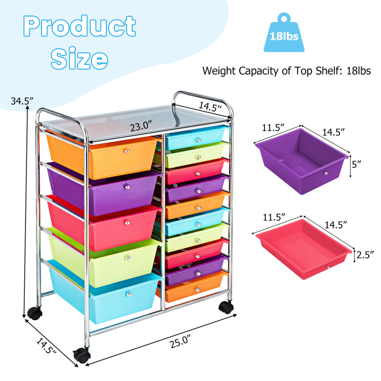 15-Drawer Utility Rolling Organizer Cart Multi-Use Storage-Deep MulticolorCostway Gallery View 5 of 10