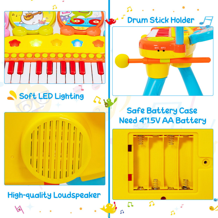 24-Key Piano Keyboard DJ Drum Combination with Microphone and MP3-BlueCostway Gallery View 9 of 10