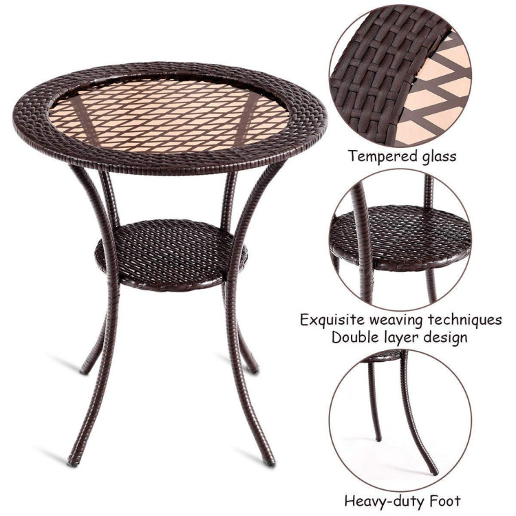 Round Rattan Wicker Coffee Table with Lower ShelfCostway Gallery View 3 of 13