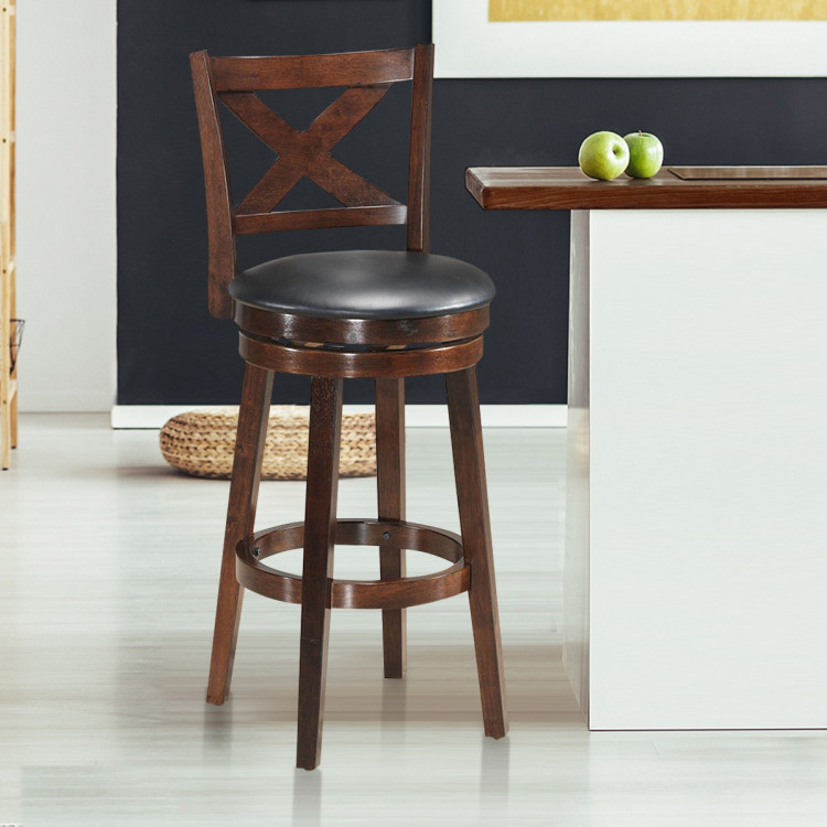 Swivel X-back Upholstered Counter Height Bar Stool with PVC Cushioned Seat-29 InchCostway Gallery View 4 of 6
