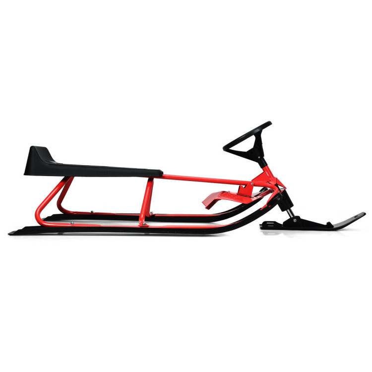 55.5 x 23.5 Inch Snow Sled with Steering Wheel and Double Brakes Pull Rope SliderCostway Gallery View 7 of 11