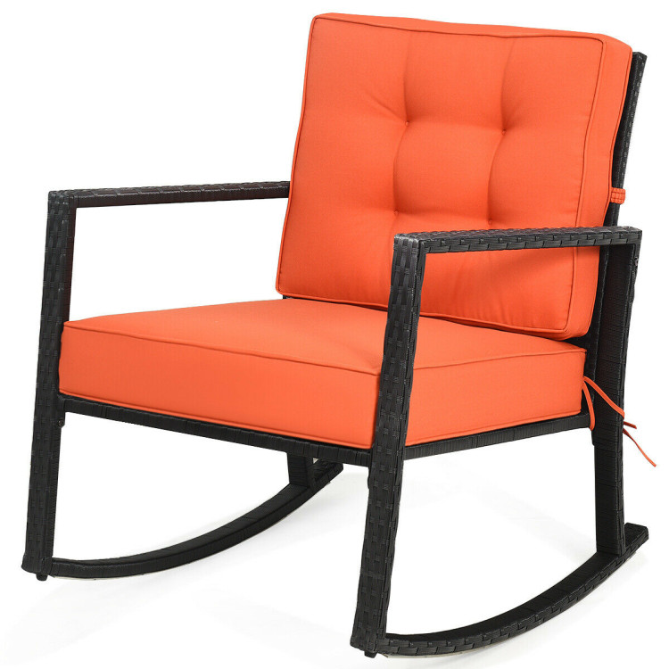 Patio Rattan Rocker Outdoor Glider Rocking Chair Cushion Lawn-OrangeCostway Gallery View 9 of 12