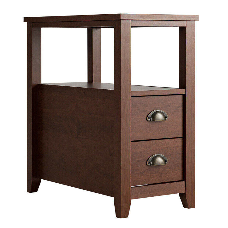End Table Wooden with 2 Drawers and Shelf Bedside Table-BrownCostway Gallery View 1 of 11