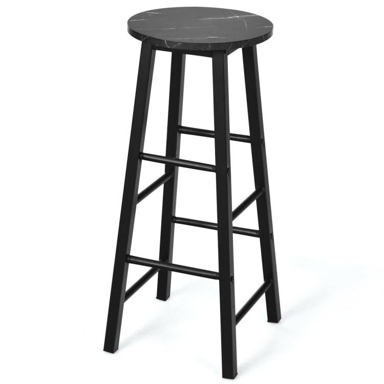 2 Pieces Industrial Round Seat Faux Marble Bar Stool Set-BlackCostway Gallery View 9 of 11