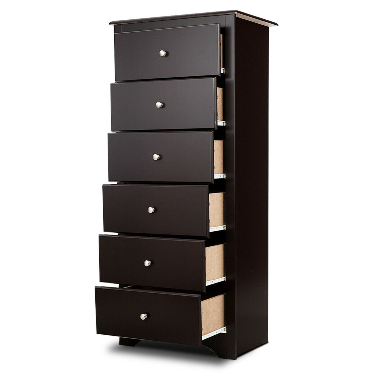 6 Drawers Chest Dresser Clothes Storage Bedroom Furniture Cabinet-BrownCostway Gallery View 8 of 12