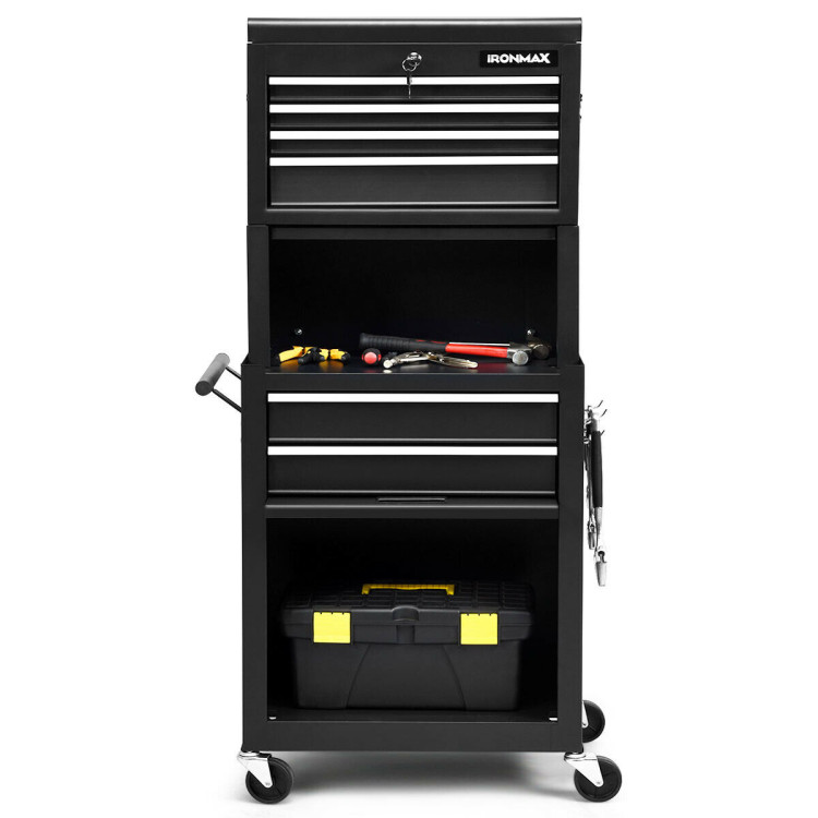 6-Drawer Tool Chest with Heightening Cabinet-BlackCostway Gallery View 7 of 13