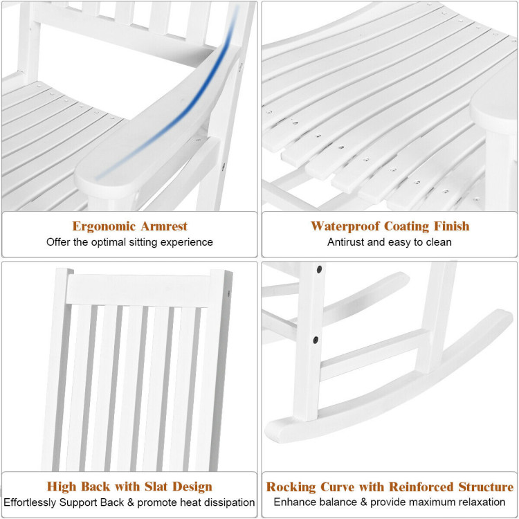 Indoor Outdoor Wooden High Back Rocking Chair-WhiteCostway Gallery View 12 of 12