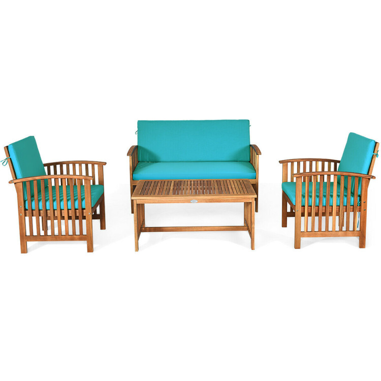 4 Pieces Patio Solid Wood Furniture Set-BlueCostway Gallery View 1 of 11
