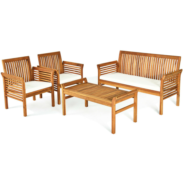 4 Pieces Outdoor Acacia Wood Sofa Furniture SetCostway Gallery View 1 of 11